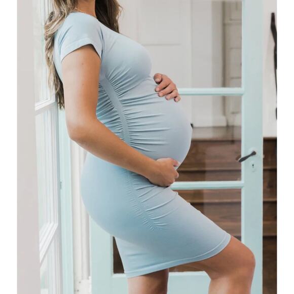 BLANQI EVERYDAY Maternity Cap‎ Sleeve Crew Neck Dress Sky Blue Small/Medium - Picture 1 of 5